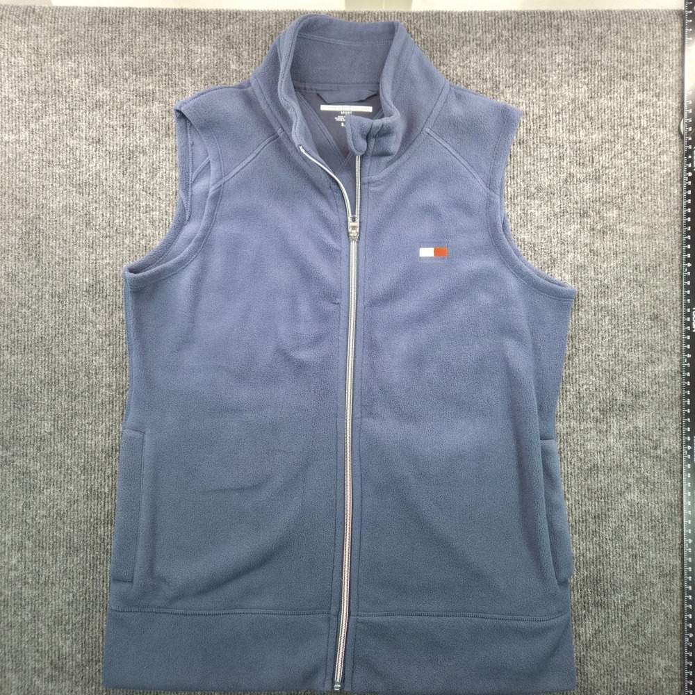 Tommy Hilfiger Sport Mens Small Blue Fleece Full Zip Vest Athleisure Mock Neck